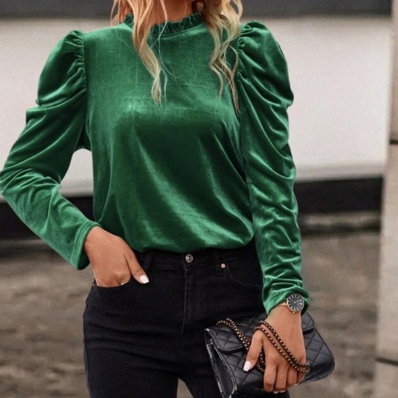 Delilah Wear Tops - New green velvet long sleeve top